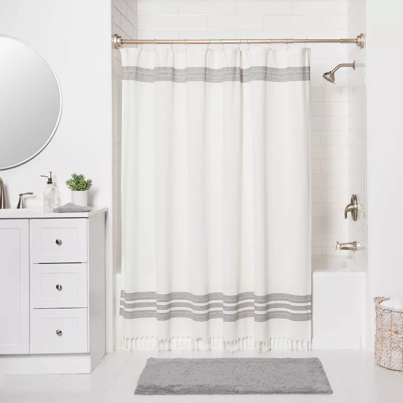 Dual Mount Curved Steel Shower Curtain Rod with Tiered End Cap Nickel - Image 4