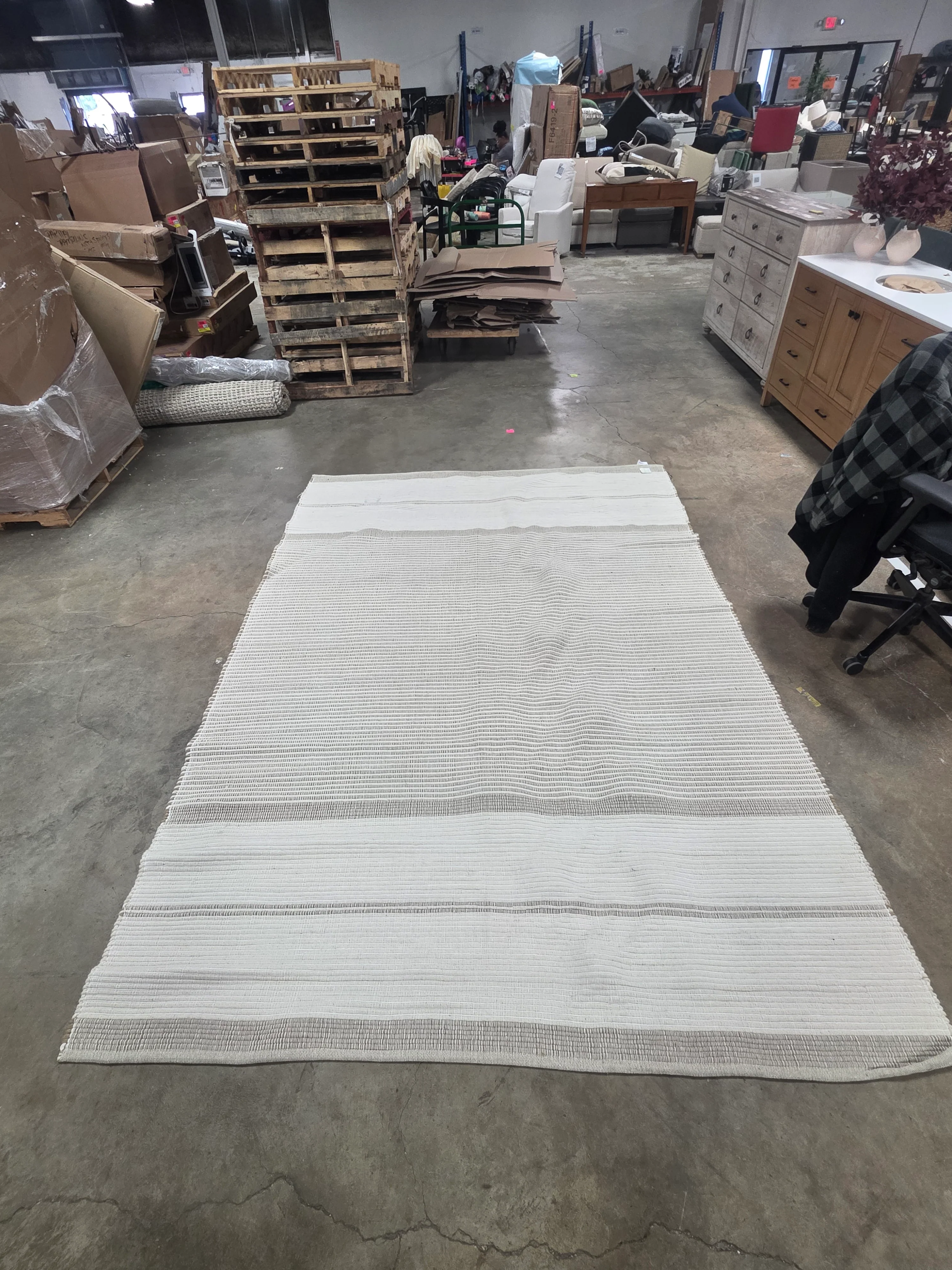 7'x10' Marina Striped Wool/Cotton Area Rug Cream - Image 5