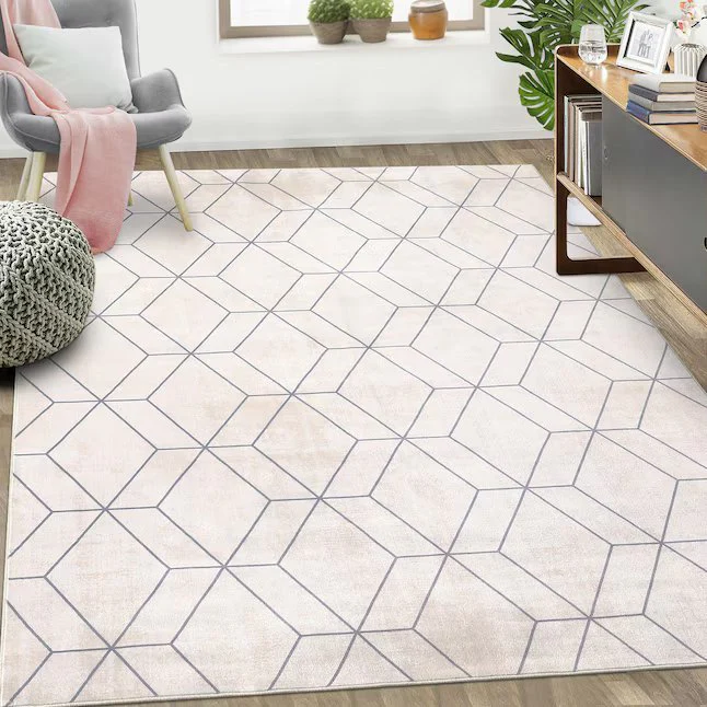 Beige Machine Washable Modern Geometric 8 x 10 ft - Image 2