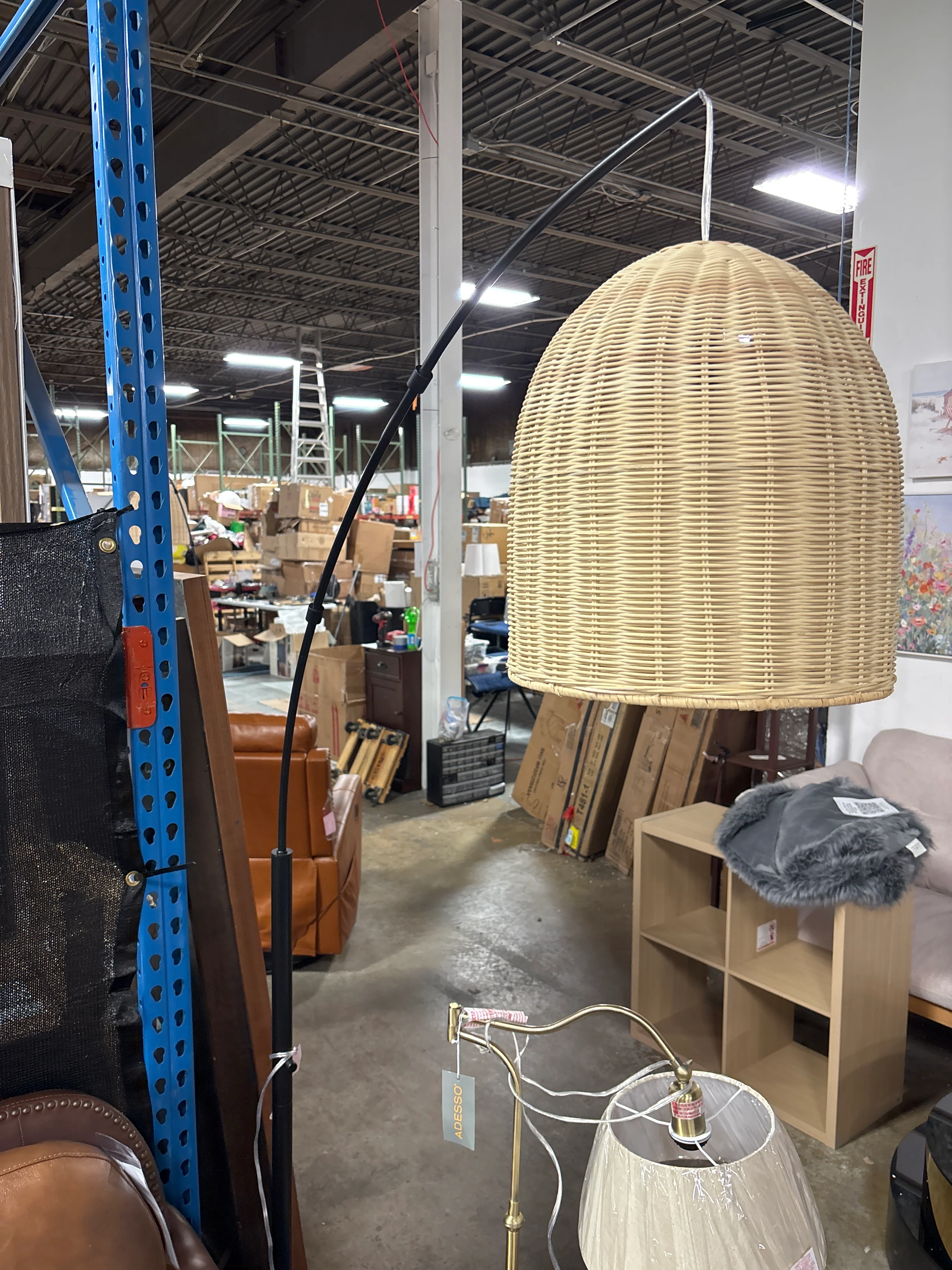 82"x13" Addison Arc Floor Lamp with Natural Rattan Shade SHOWROOM ITEM - Image 3