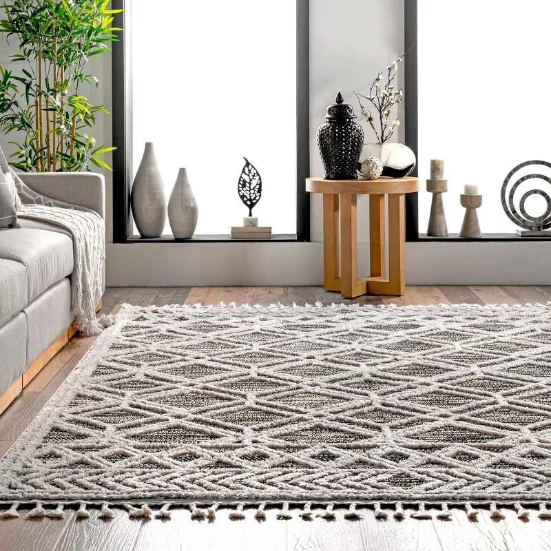 Ansley Moroccan Tassel Indoor Area Rug, Grey 8x11 - Image 3