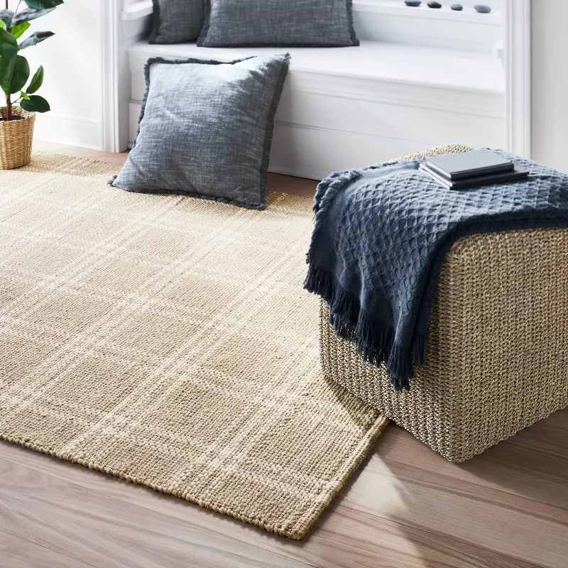 Cottonwood Handwoven Plaid Wool/Cotton Area Rug Neutral - 9'x12' - Image 4