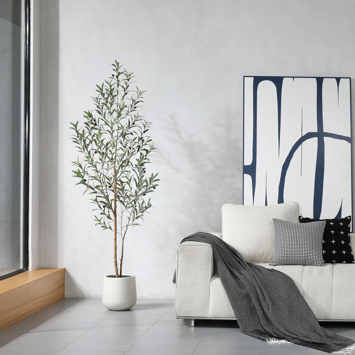 Adcock Artificial Olive Tree with White Planter SHOWROOM ITEM