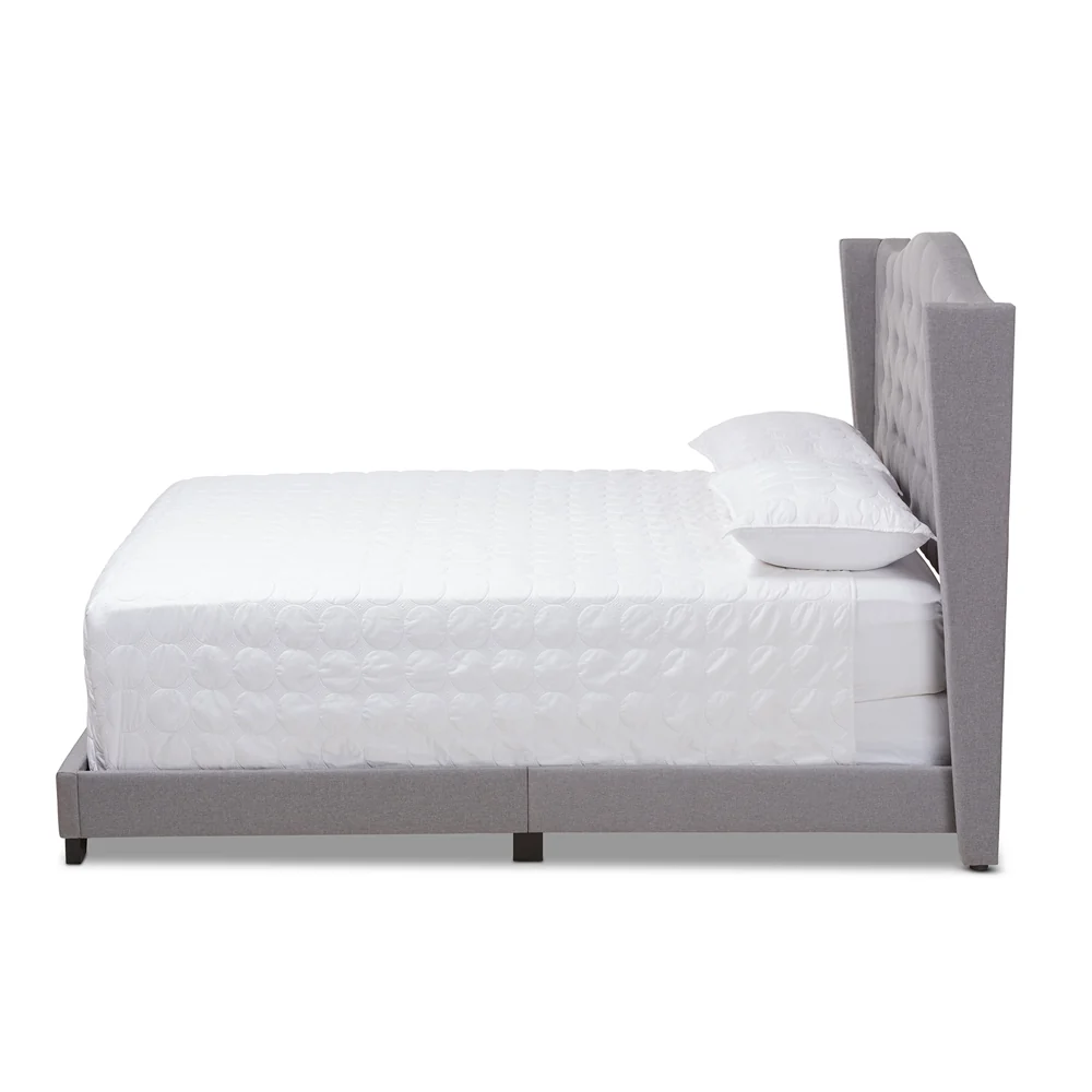 KING Alesha Modern and Contemporary Grey Fabric Upholstered Bed - Image 5