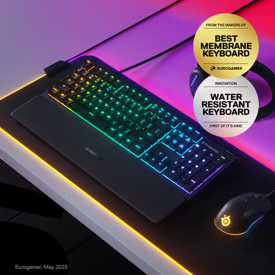 Apex 3 Full Size Wired Membrane Whisper Quiet Switch Gaming Keyboard with 10 zone RGB Backlighting - Black - Image 5