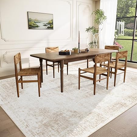 Vintage Boho Medallion Rugs Non-Slip Soft Low Pile Large Distressed Rug Indoor Retro (Beige, 8'x10') - Image 2