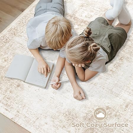 Vintage Boho Medallion Rugs Non-Slip Soft Low Pile Large Distressed Rug Indoor Retro (Beige, 8'x10') - Image 3