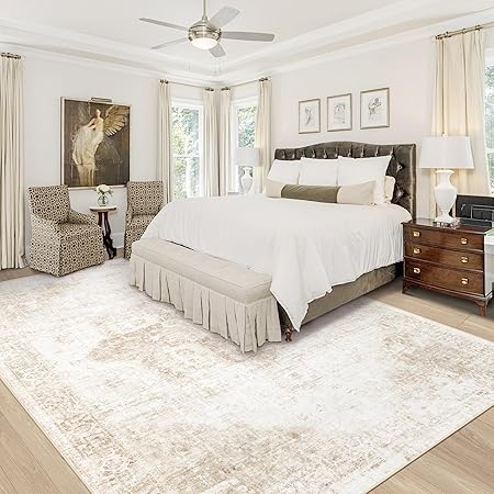 Vintage Boho Medallion Rugs Non-Slip Soft Low Pile Large Distressed Rug Indoor Retro (Beige, 8'x10') - Image 4