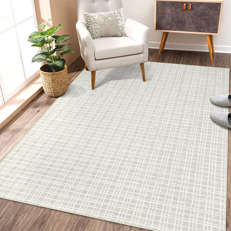 Modern Checkered Area Rug Buffalo Plaid Rugs, 4' x 6' Pale Gray - Image 5