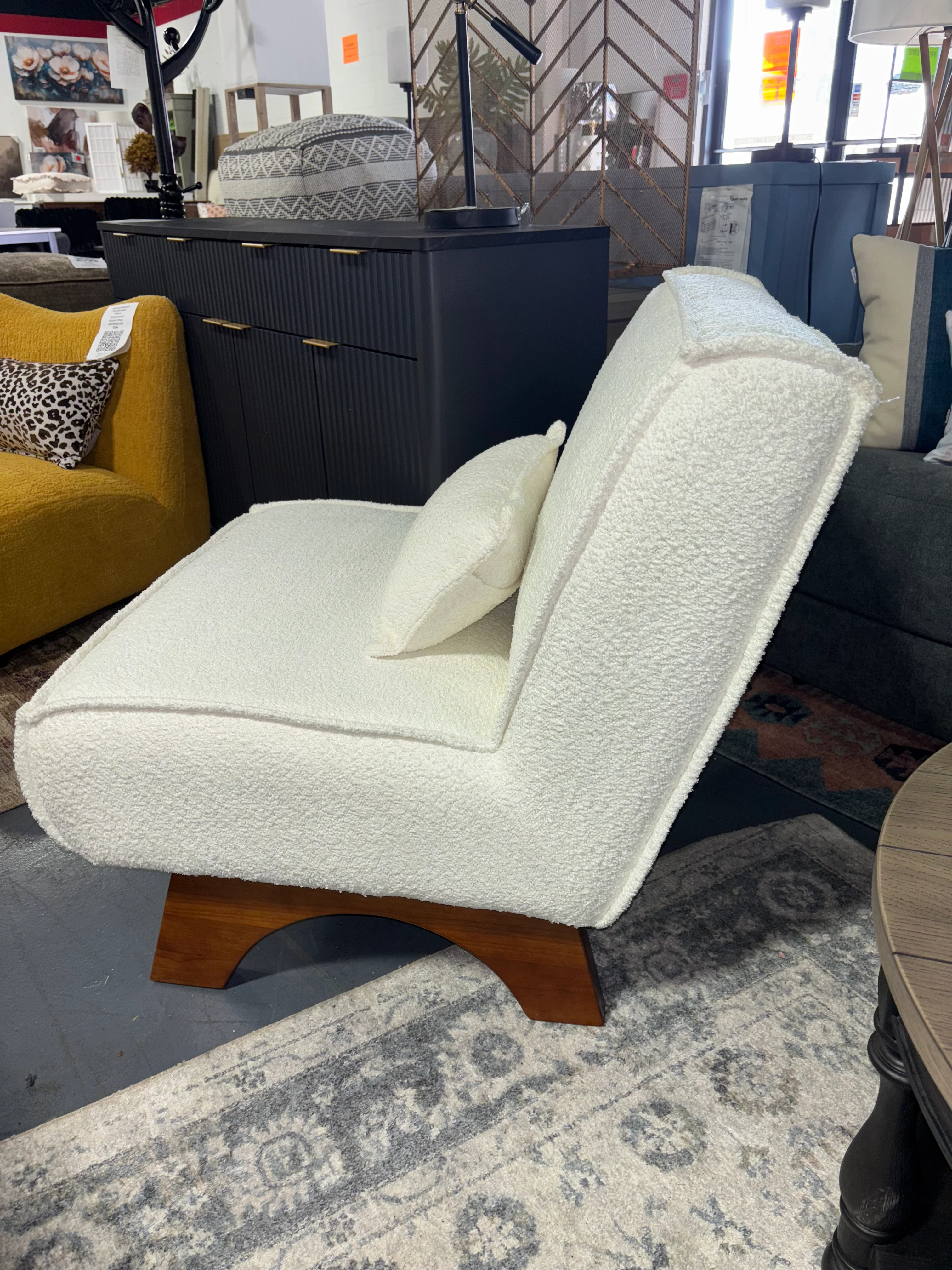 Art Leon Fabric Upholstered Accent Slipper Chair with Wood Legs - Off White SHOWROOM ITEM - Image 3