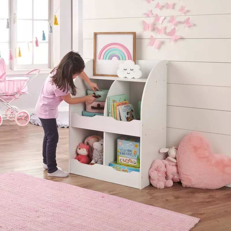 4 Bin Storage Cubby with Bookshelf White - Image 2