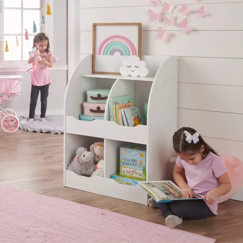 4 Bin Storage Cubby with Bookshelf White - Image 4