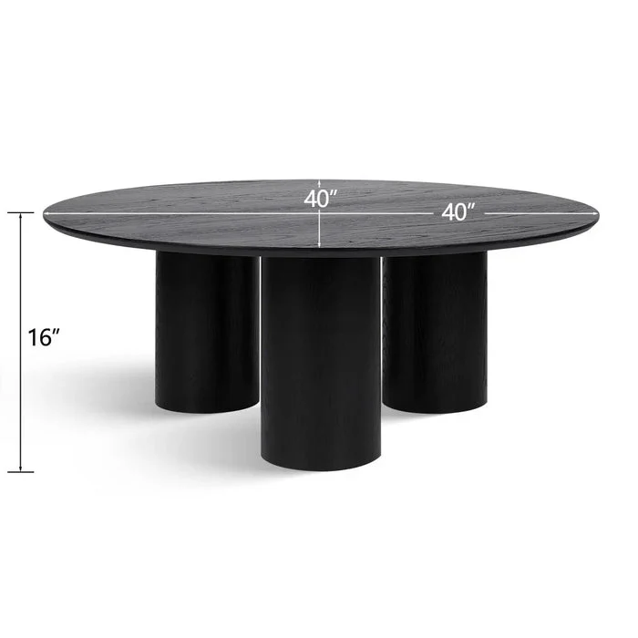 Modern Black Oak Wood Round Coffee TABLE TOP ONLY - Image 4