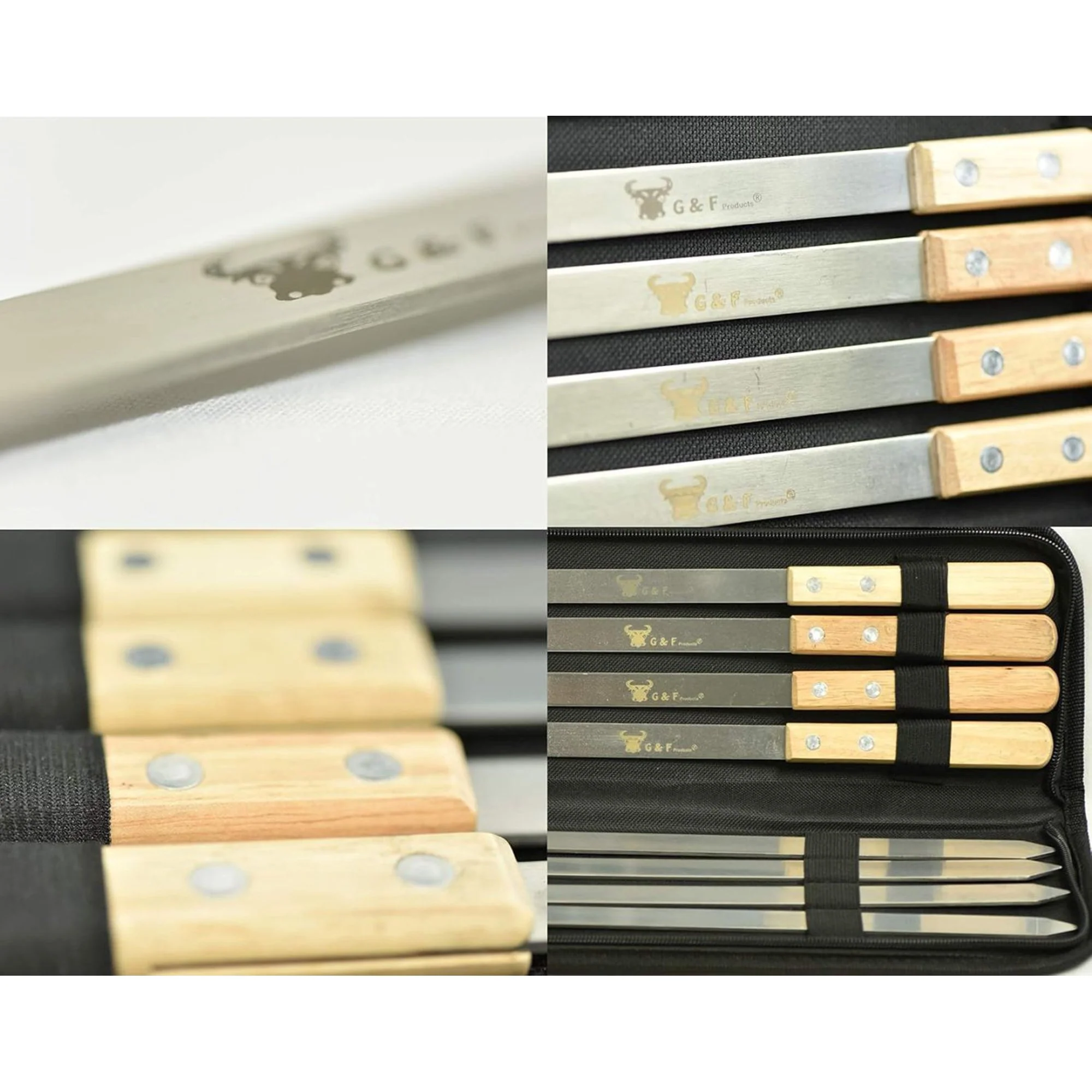 BBQ Skewers Stainless Steel Flat Metal Skewers with Wooden Handles - Image 5