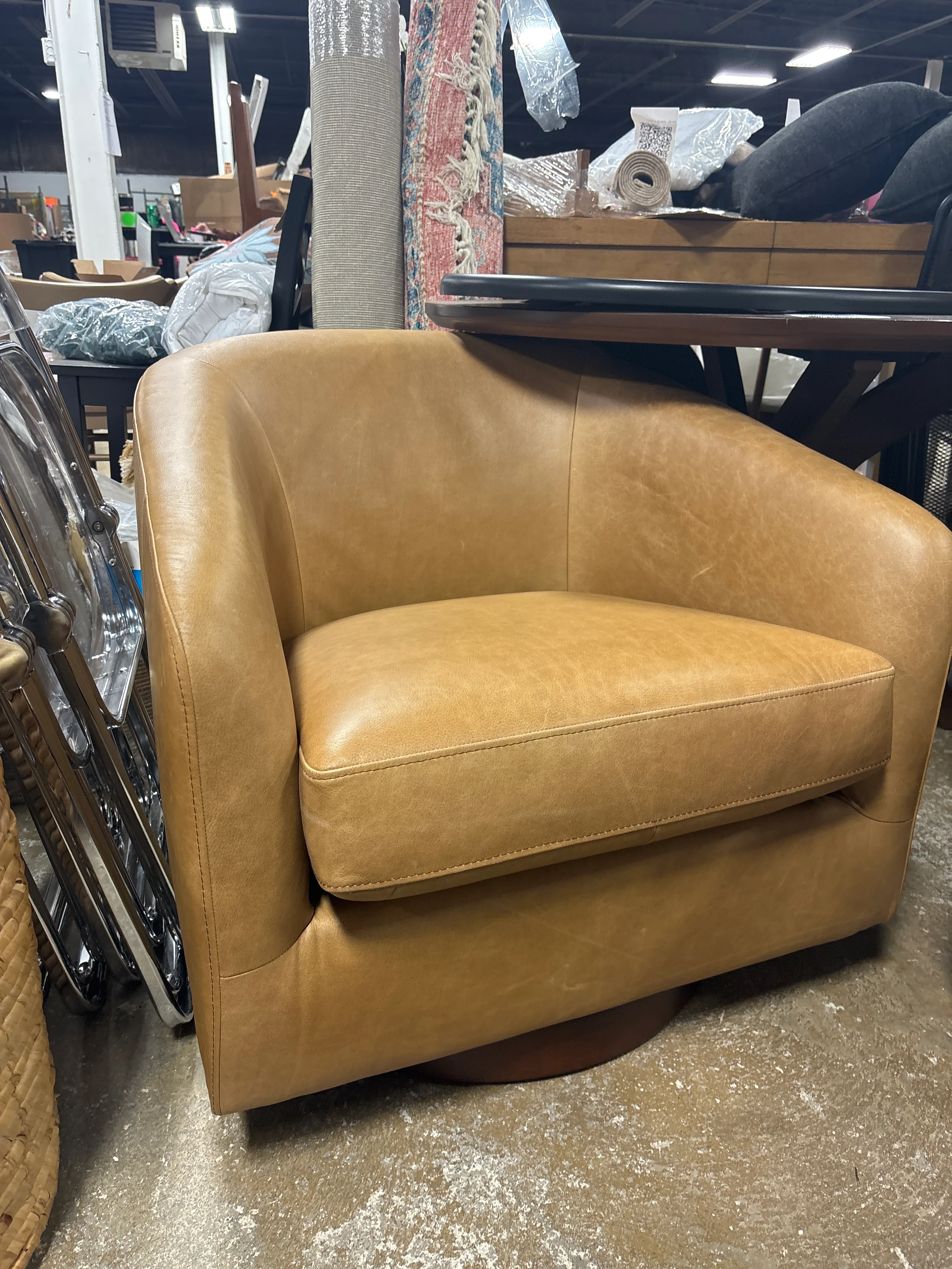 Bennett Genuine Leather Swivel Barrel Chair SHOWROOM ITEM - Image 2