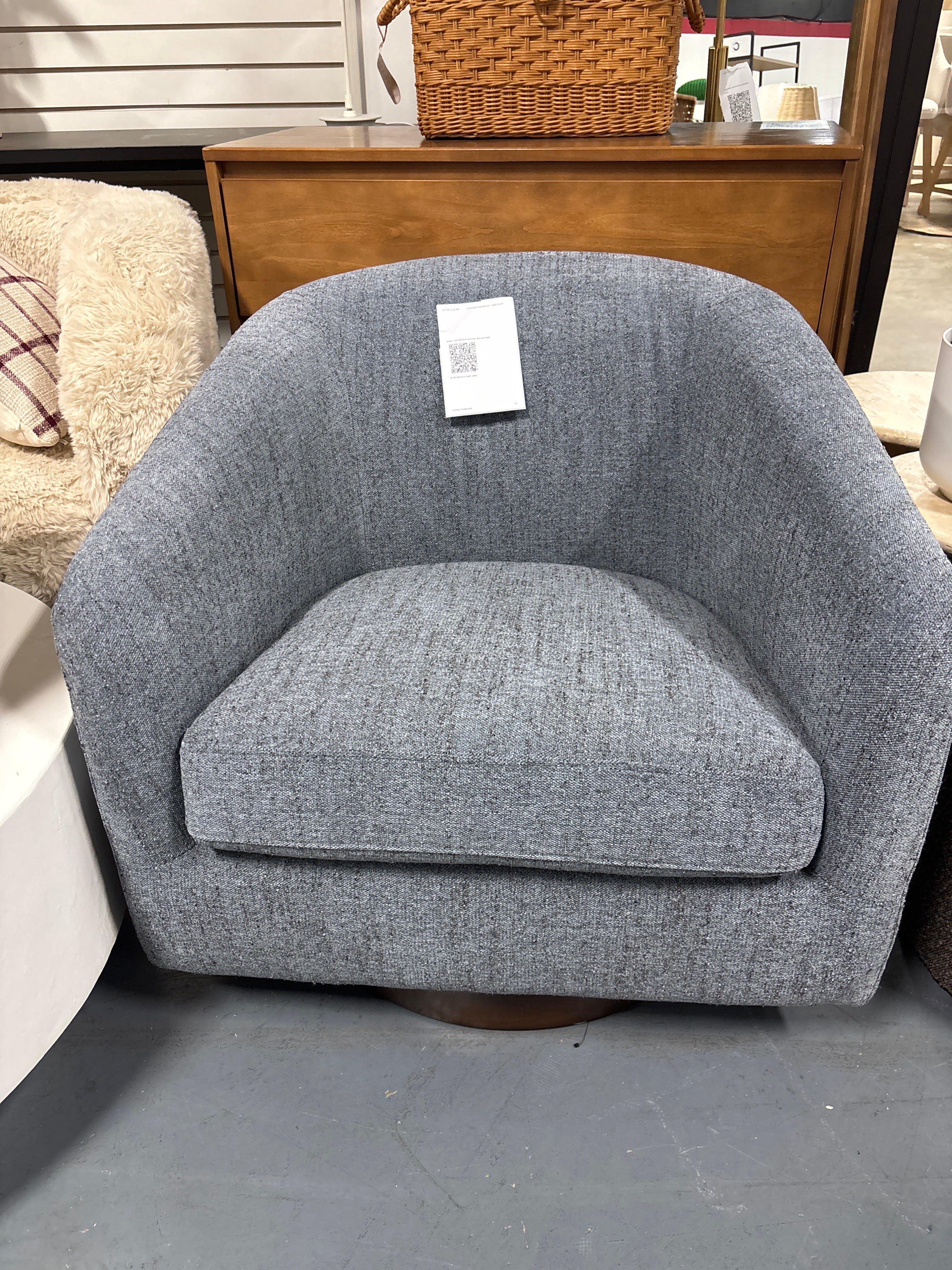 Bennett Upholstered Swivel Barrel Chair - Dark Grey Tweed SHOWROOM ITEM - Image 2