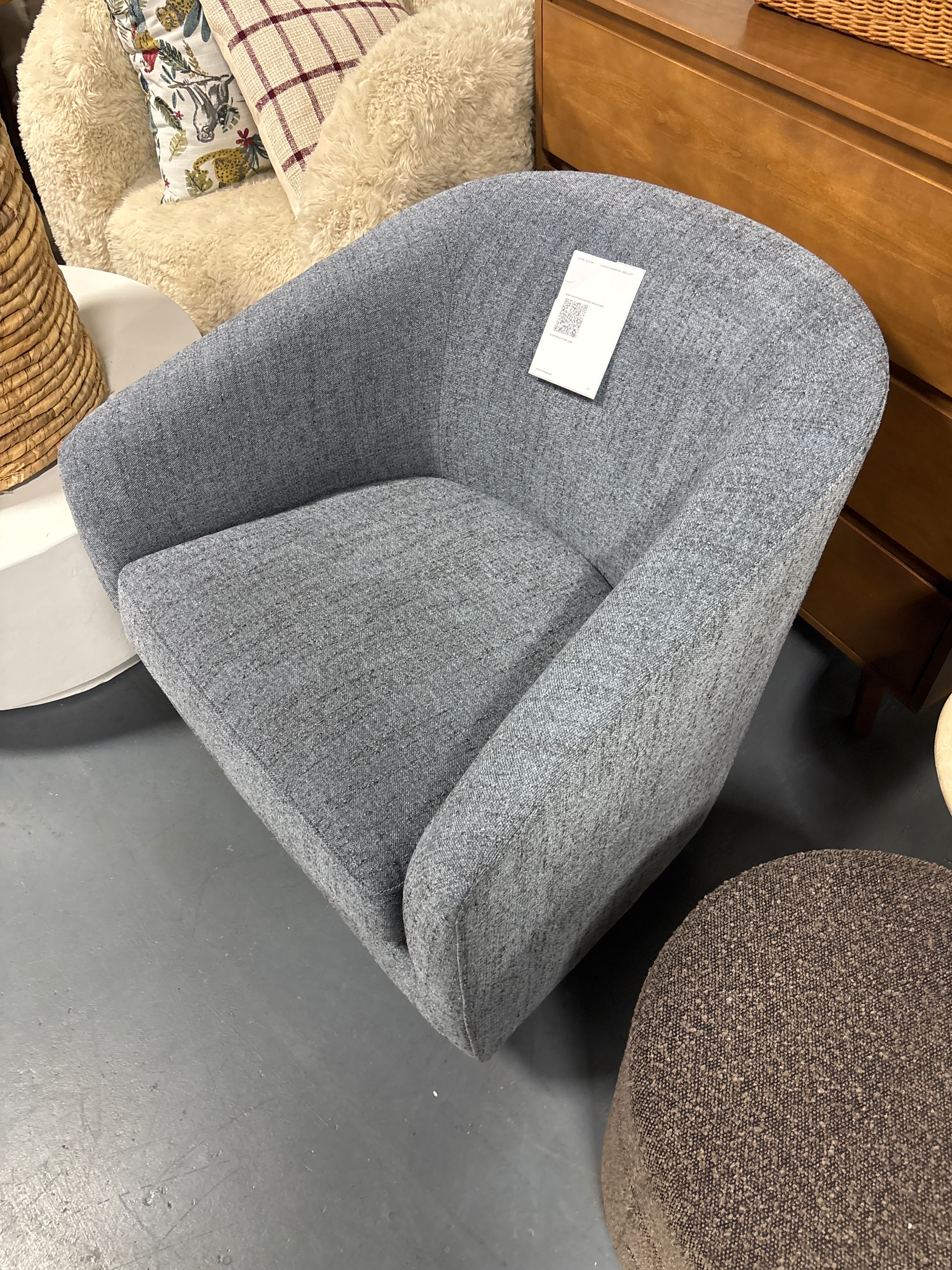 Bennett Upholstered Swivel Barrel Chair - Dark Grey Tweed SHOWROOM ITEM - Image 3