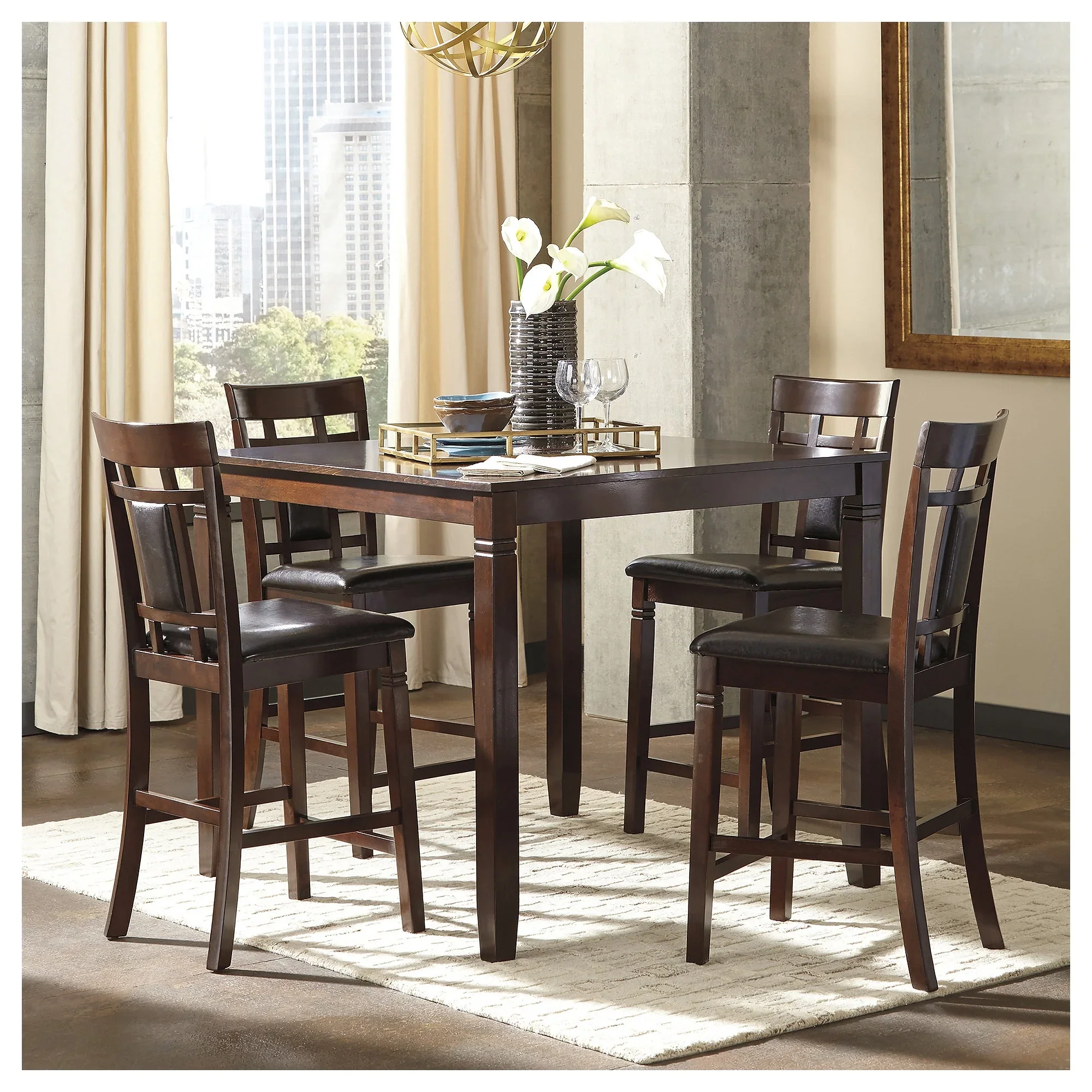 Bennox 5-Piece Counter Height Dining Set - Brown - Image 3