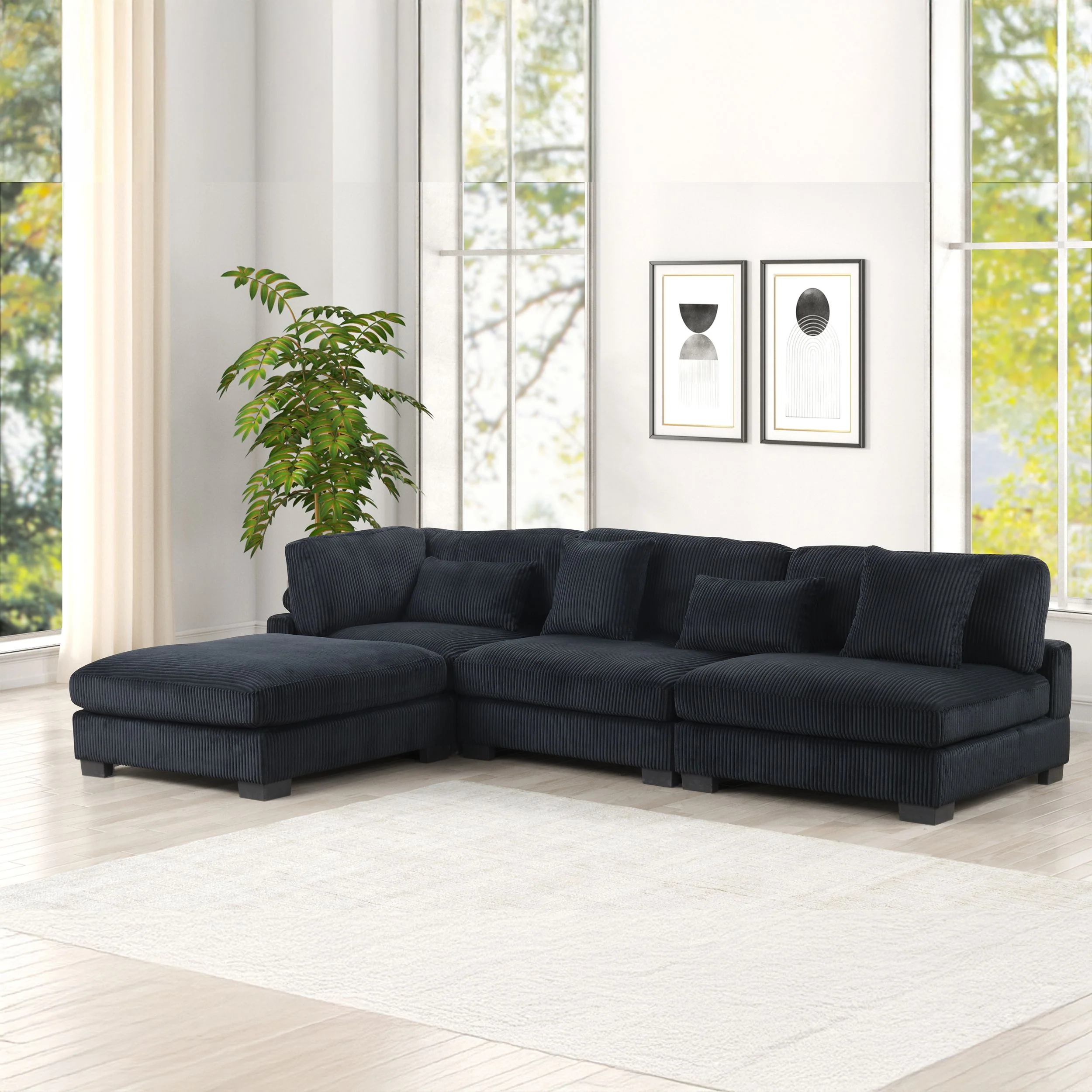 Bentley 2-Piece Corduroy Fabric Sectional Sofa with Pillows SHOWROOM ITEM