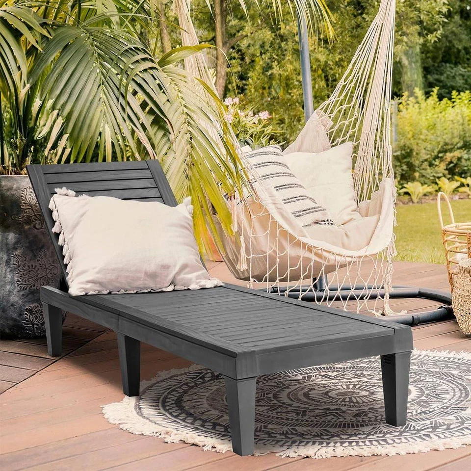 Black 1-Piece Plastic Patio Chaise Lounge Recliner Adjustable - Image 5
