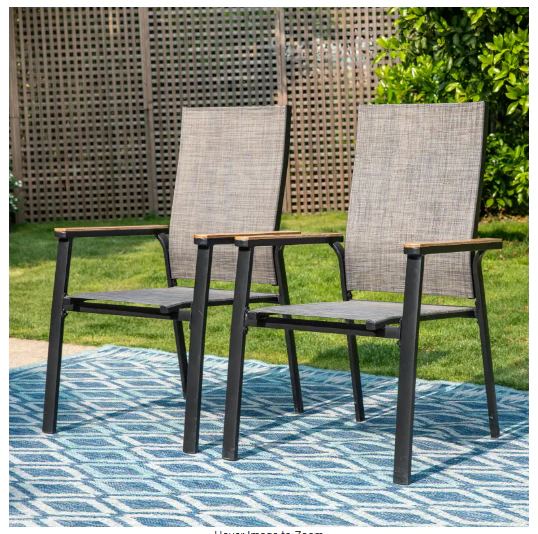 Black Stackable Lightweight Aluminum Patio Outdoor Dining Chair (2-Pack) - Image 4