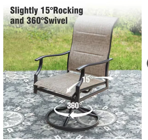 Black Swivel Padded Textilene Metal Outdoor Dining Chair with Wave Arms (2-Pack) - Image 2