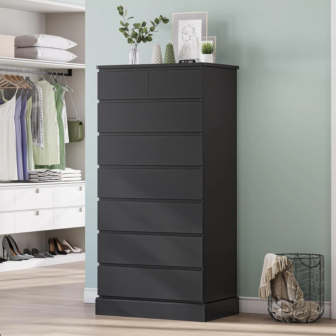 Black Tall Dresser for Bedroom with 8 Drawers