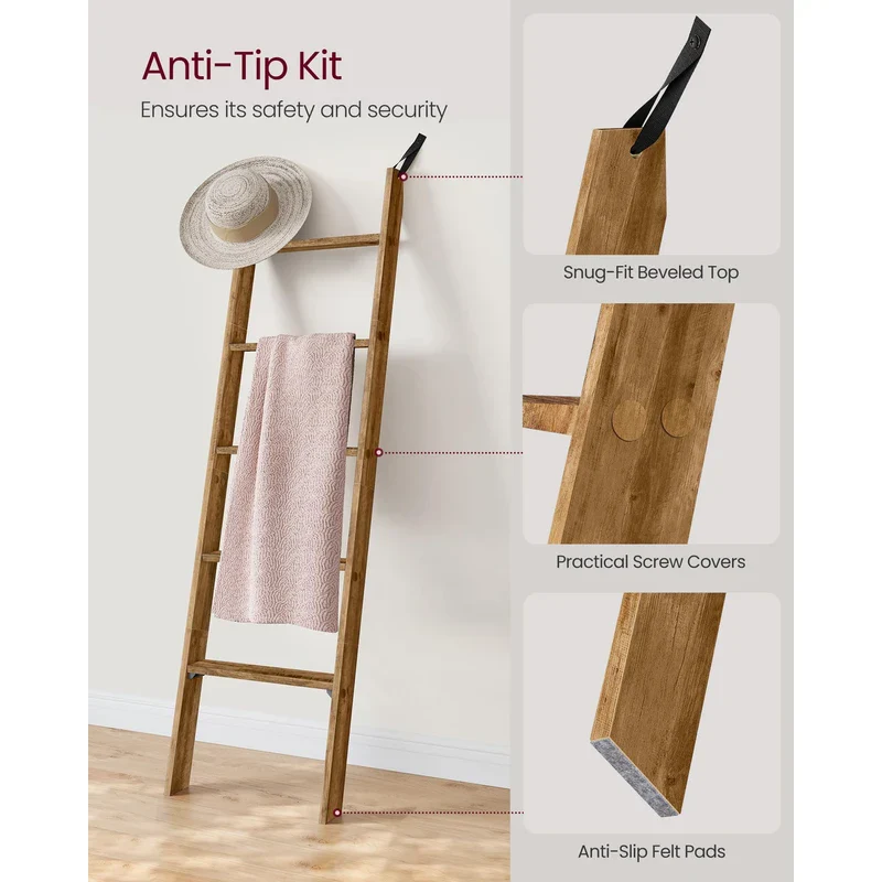 5-Tier Shelf, Rack Blanket Ladder, Honey Brown - Image 3