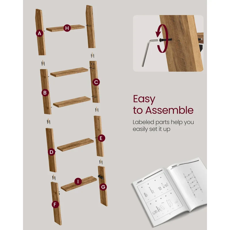 5-Tier Shelf, Rack Blanket Ladder, Honey Brown - Image 5