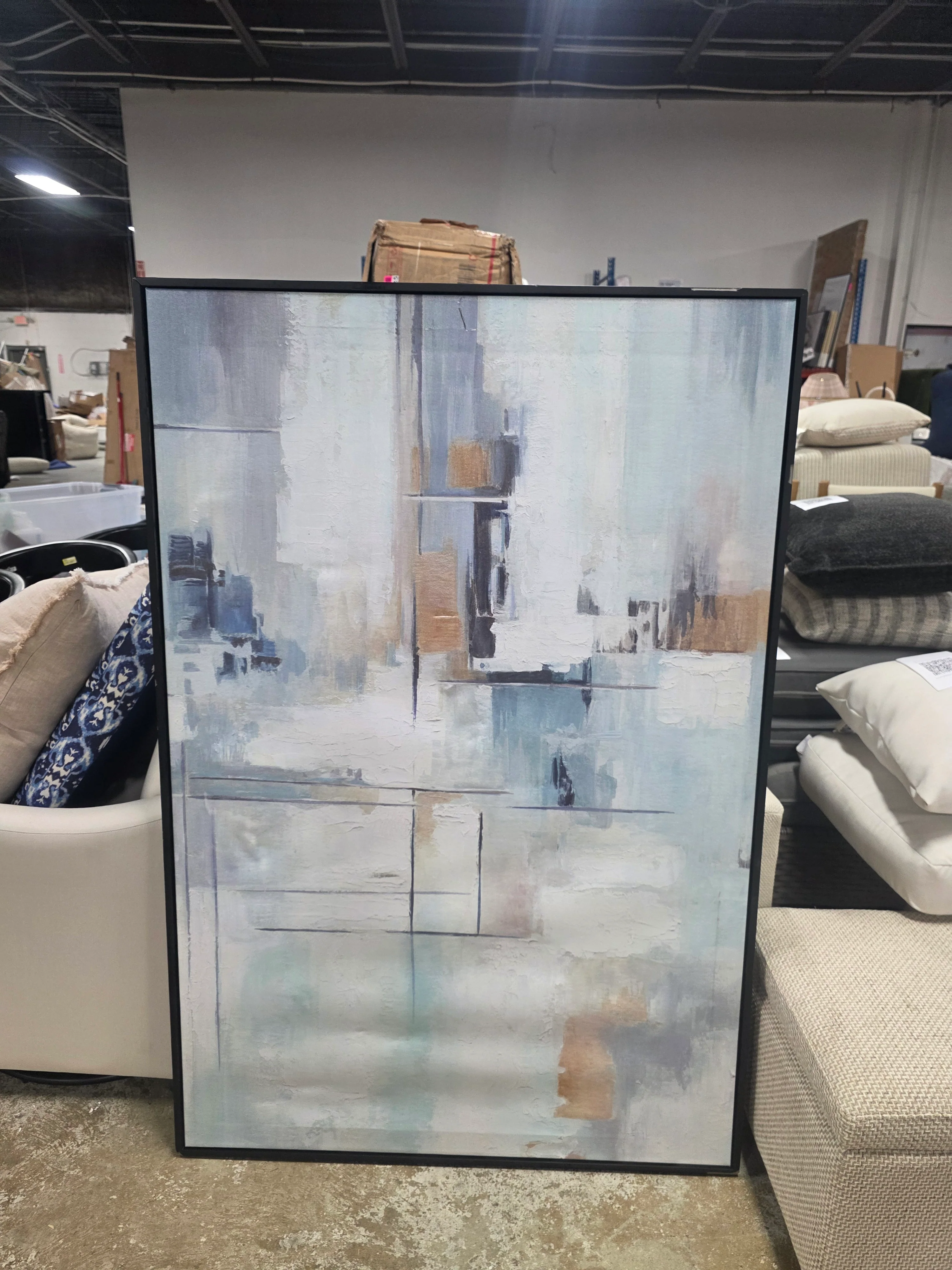 Blue Abstracts " House Of Lines II " by Art Remedy on Canvas - SHOWROOM ITEM - Image 2