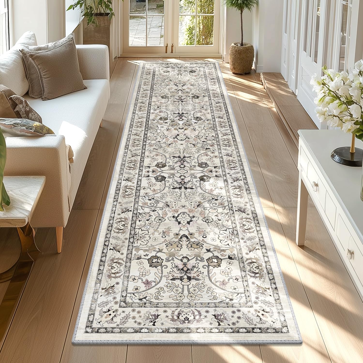 Boho Floral Soft Faux Wool Rug (Cream White) Set of 3,