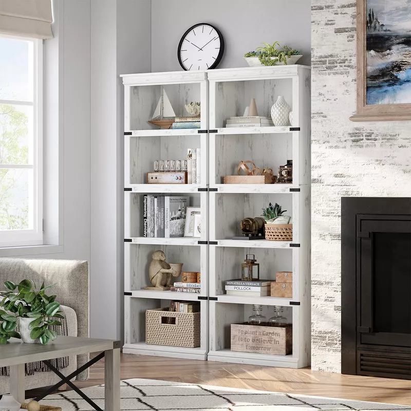 5-Tier Open Bookcase with Storage Shelves, Floor Standing Unit, White Finish - Image 3