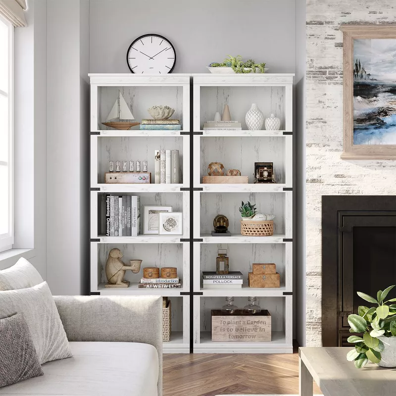 5-Tier Open Bookcase with Storage Shelves, Floor Standing Unit, White Finish - Image 4