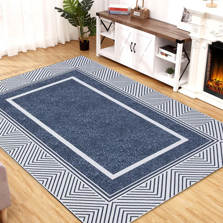 Bordered Washable Area Rugs 5x7 Blue