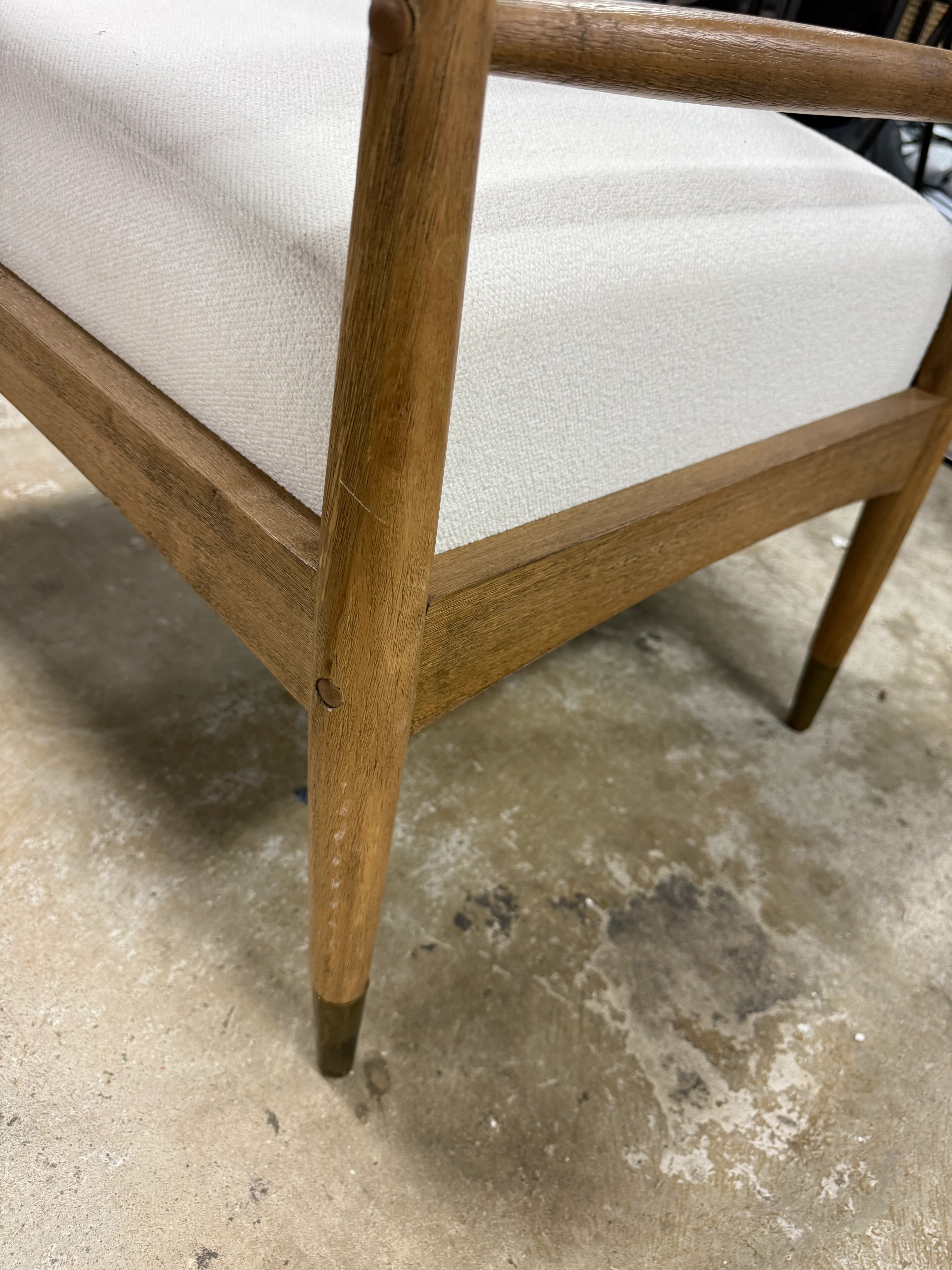Boucle Upholstered Accent Arm Chair with Brass Details - Natural/Aged Oak SHOWROOM ITEM - Image 4