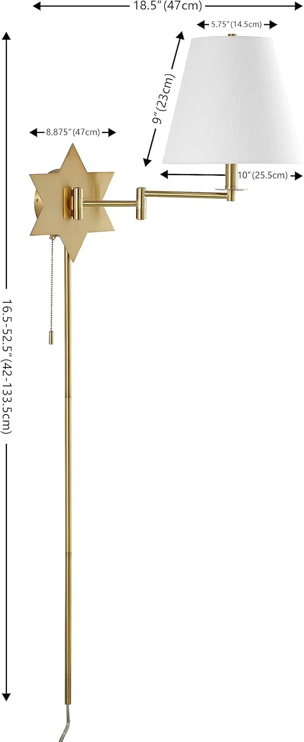 Brass Gold 1-Light Modern Swing Arm Wall Sconce, White Linen Shade - Image 3