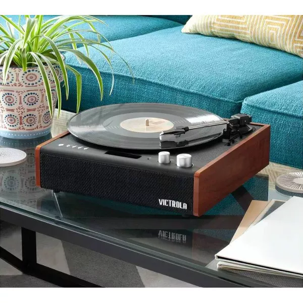 Brighton Record Player: Bluetooth, 3-Speed Turntable with Dust Cover - Image 2