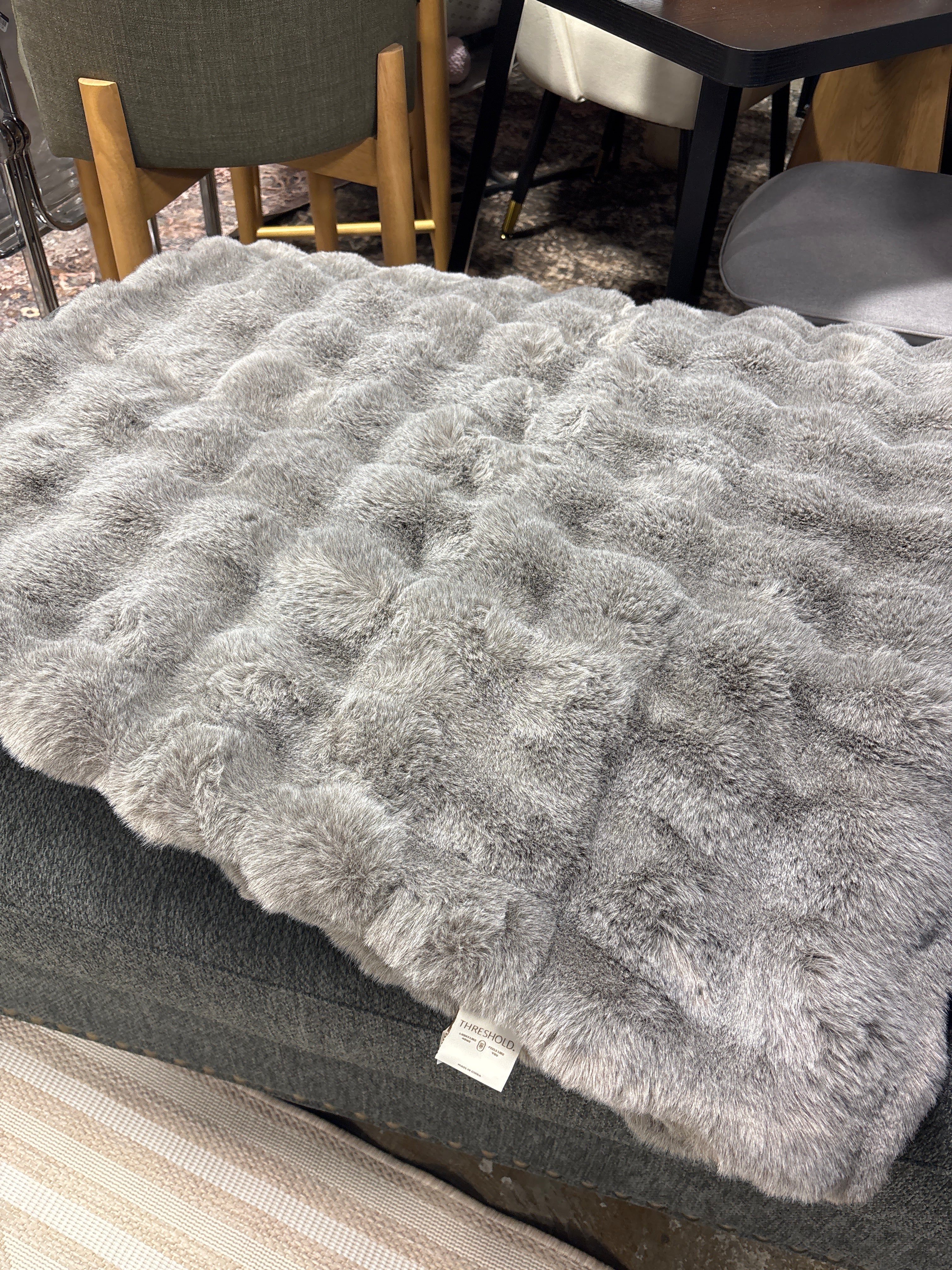 Bubble Faux Fur Throw Blanket Grey SHOWROOM ITEM
