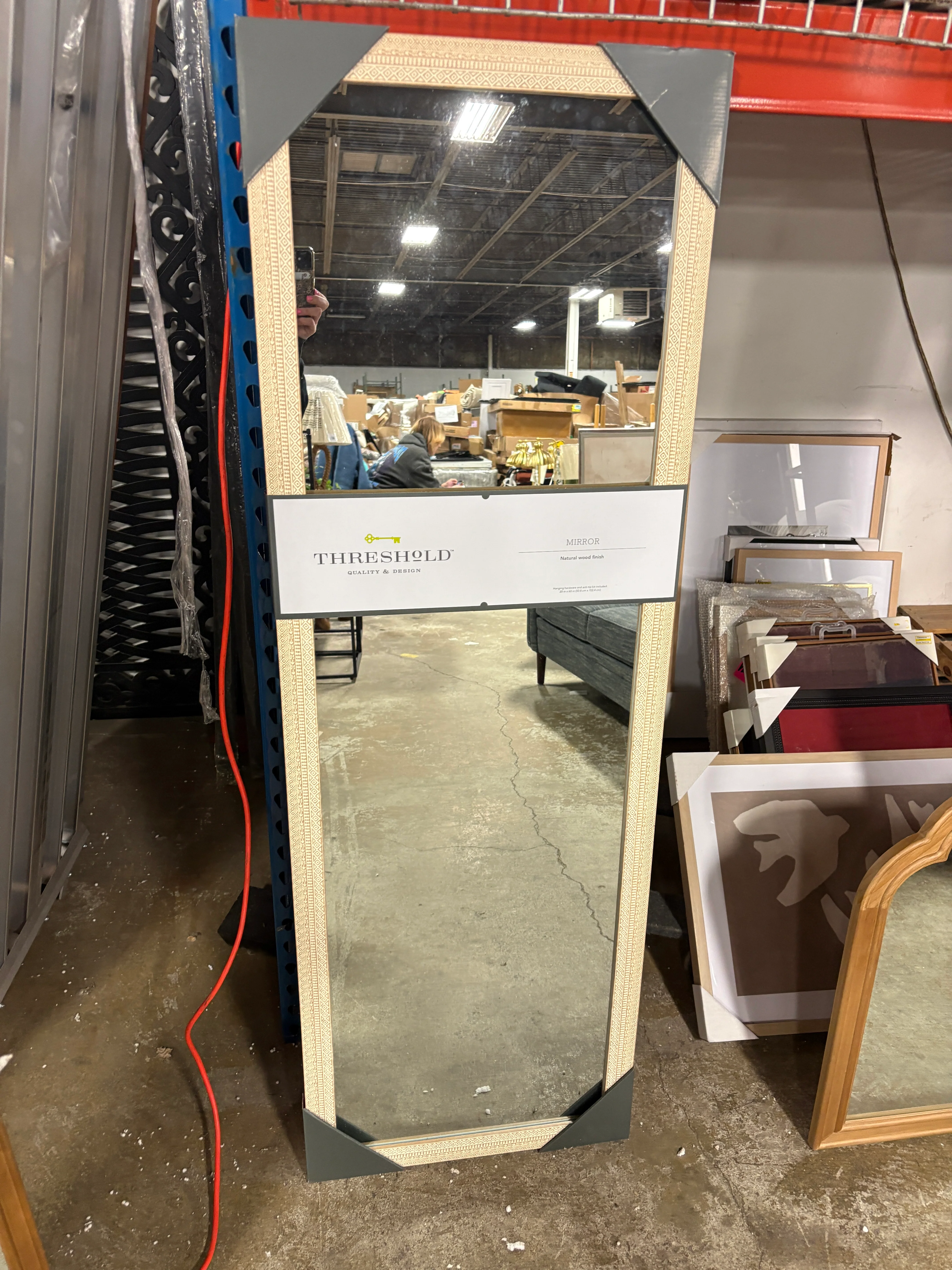 Carved Natural Wood Leaning Mirror SHOWROOM ITEM