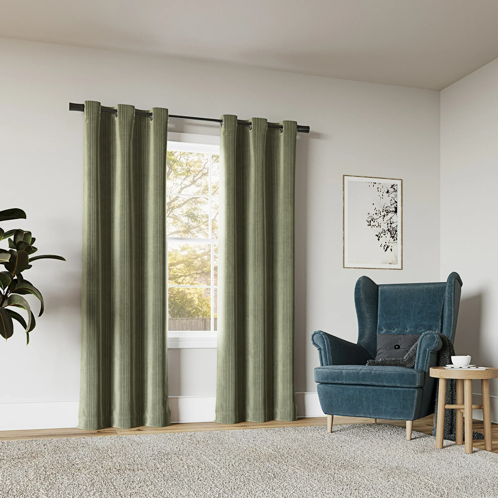 Cascade Pleated Velvet Blackout Grommet Curtain Panel Sage Green - Image 3