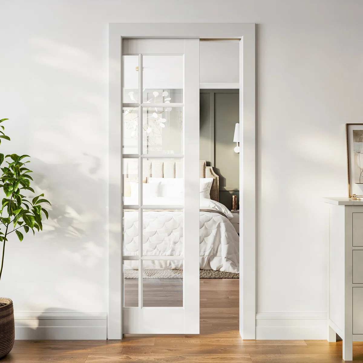 Clear Glass 10-Lite Sliding Pocket Double Doors White Standard Door - Image 5