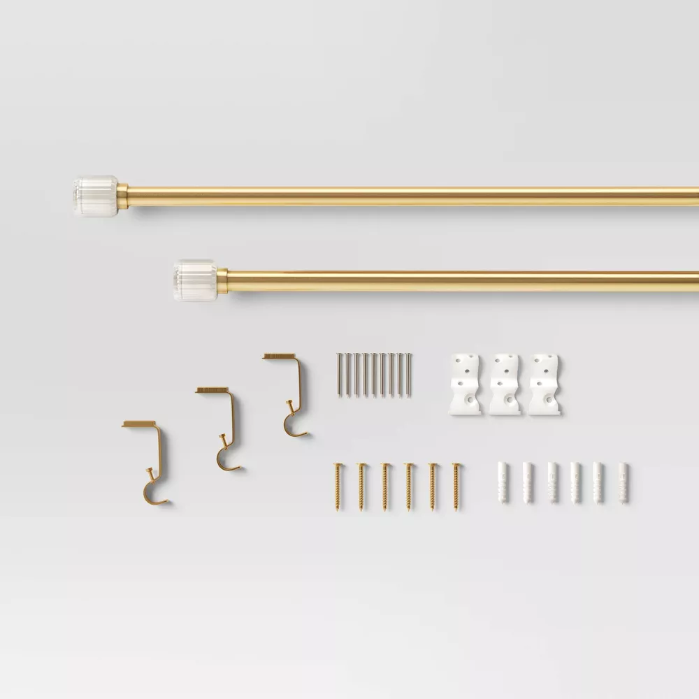 Clear Ribbed Curtain Rod Brass -Gold Single Rod, Quick Mount, Polystyrene & Steel, - Image 3