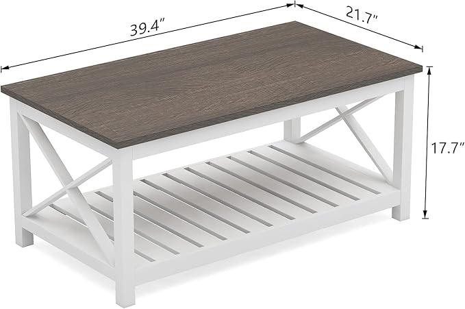 Coffee Table Rustic Farmhouse Vintage Finish White - Image 5