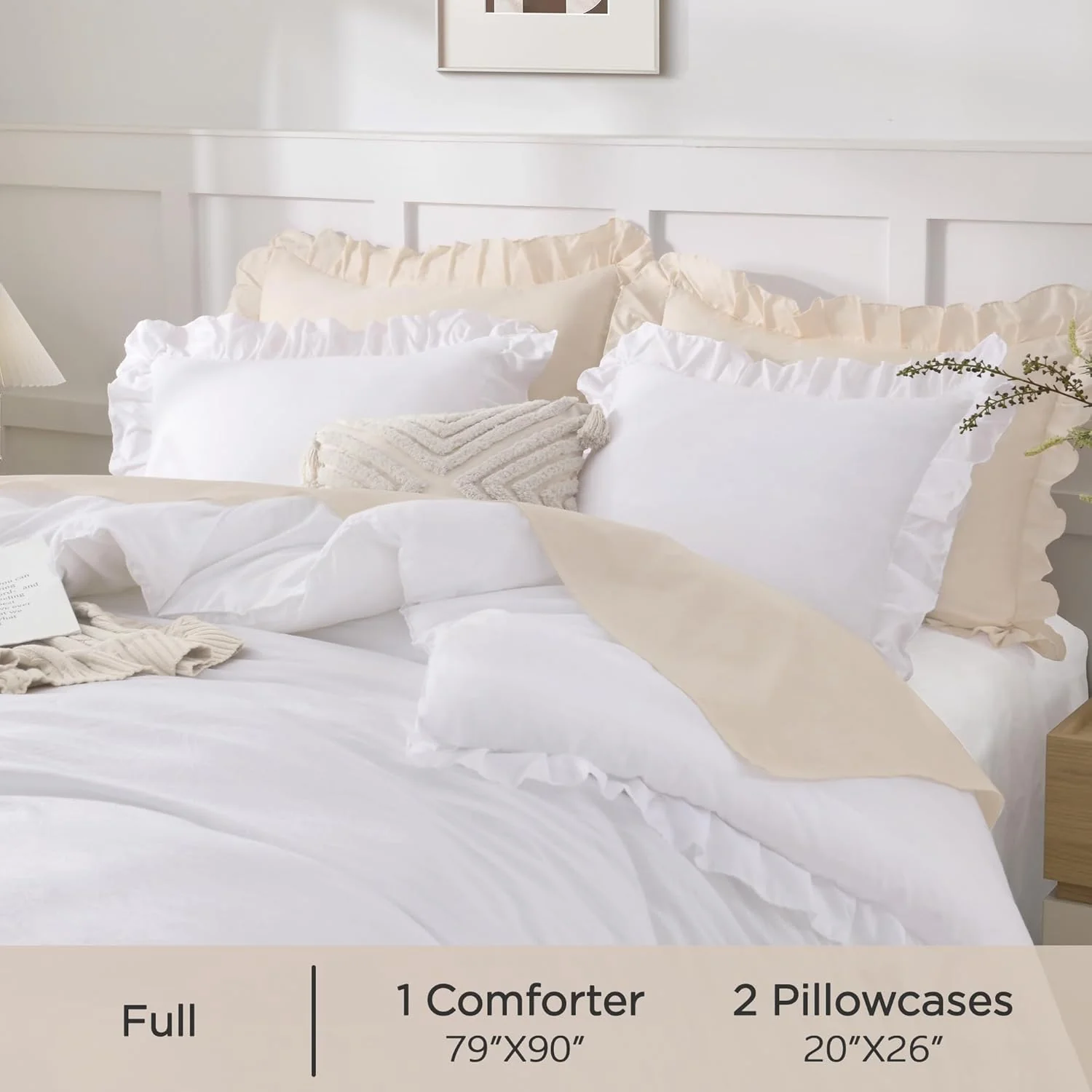 Comforter Full Size Set White, 3 Pieces Ruffle - Image 2