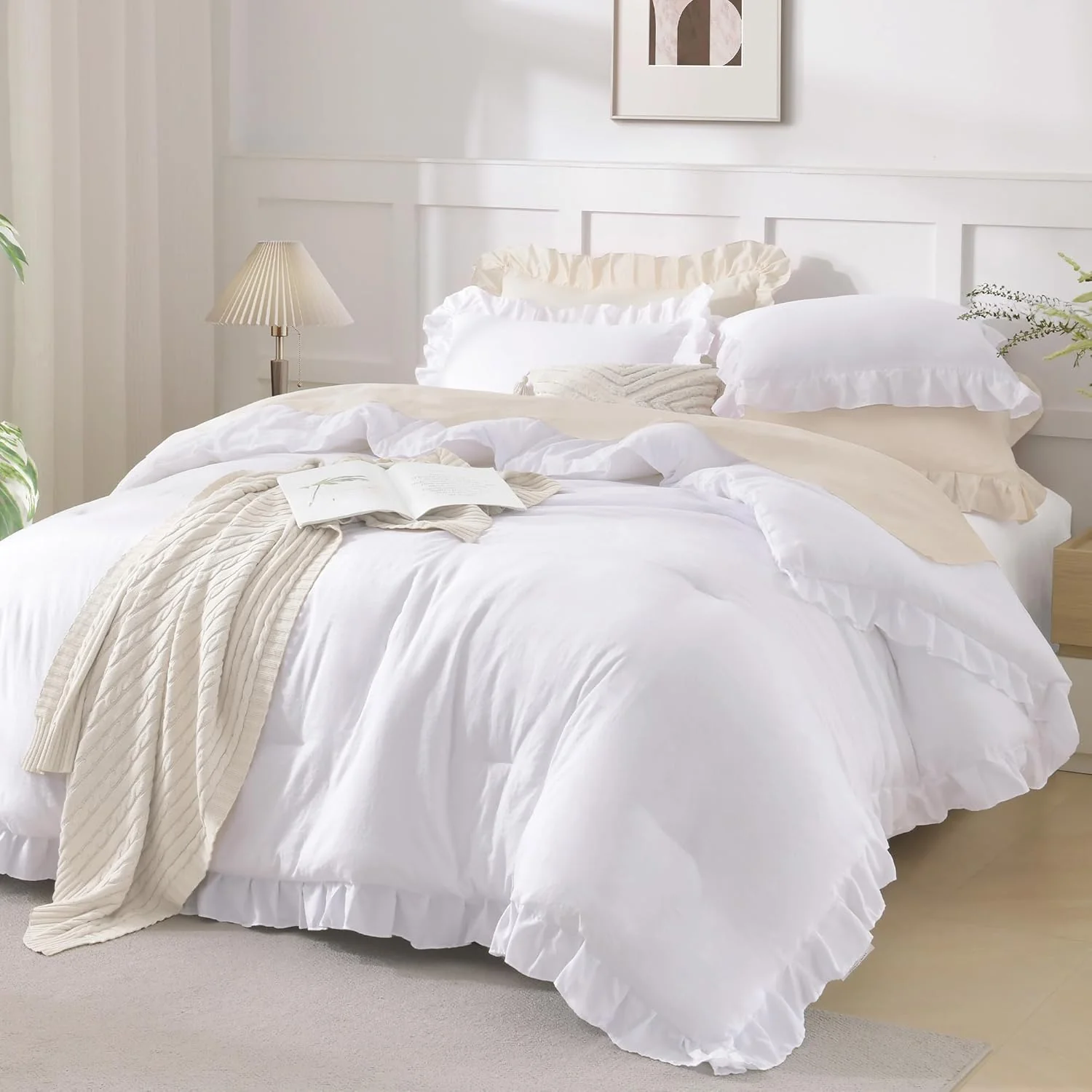 Comforter Full Size Set White, 3 Pieces Ruffle - Image 3