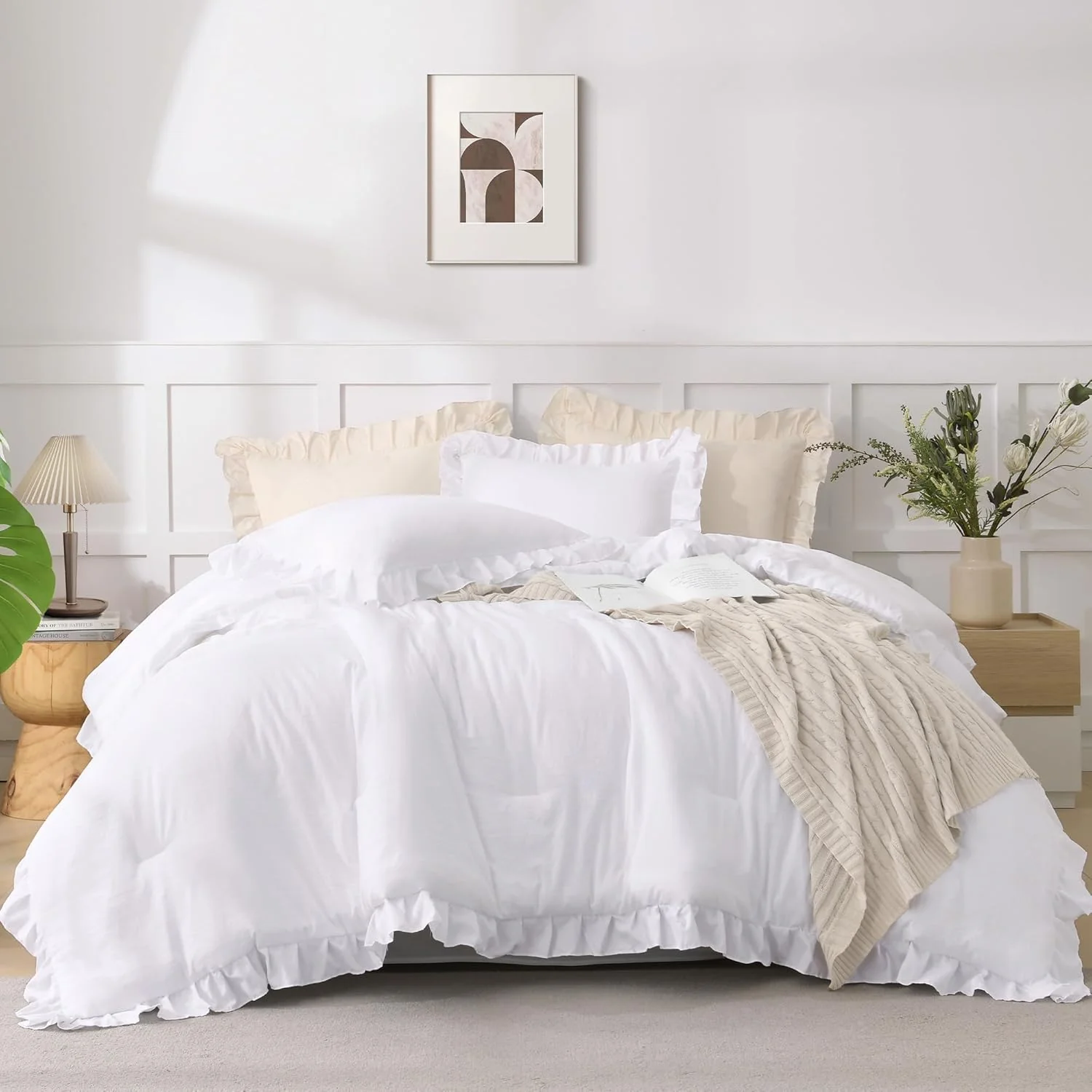 Comforter Full Size Set White, 3 Pieces Ruffle - Image 5