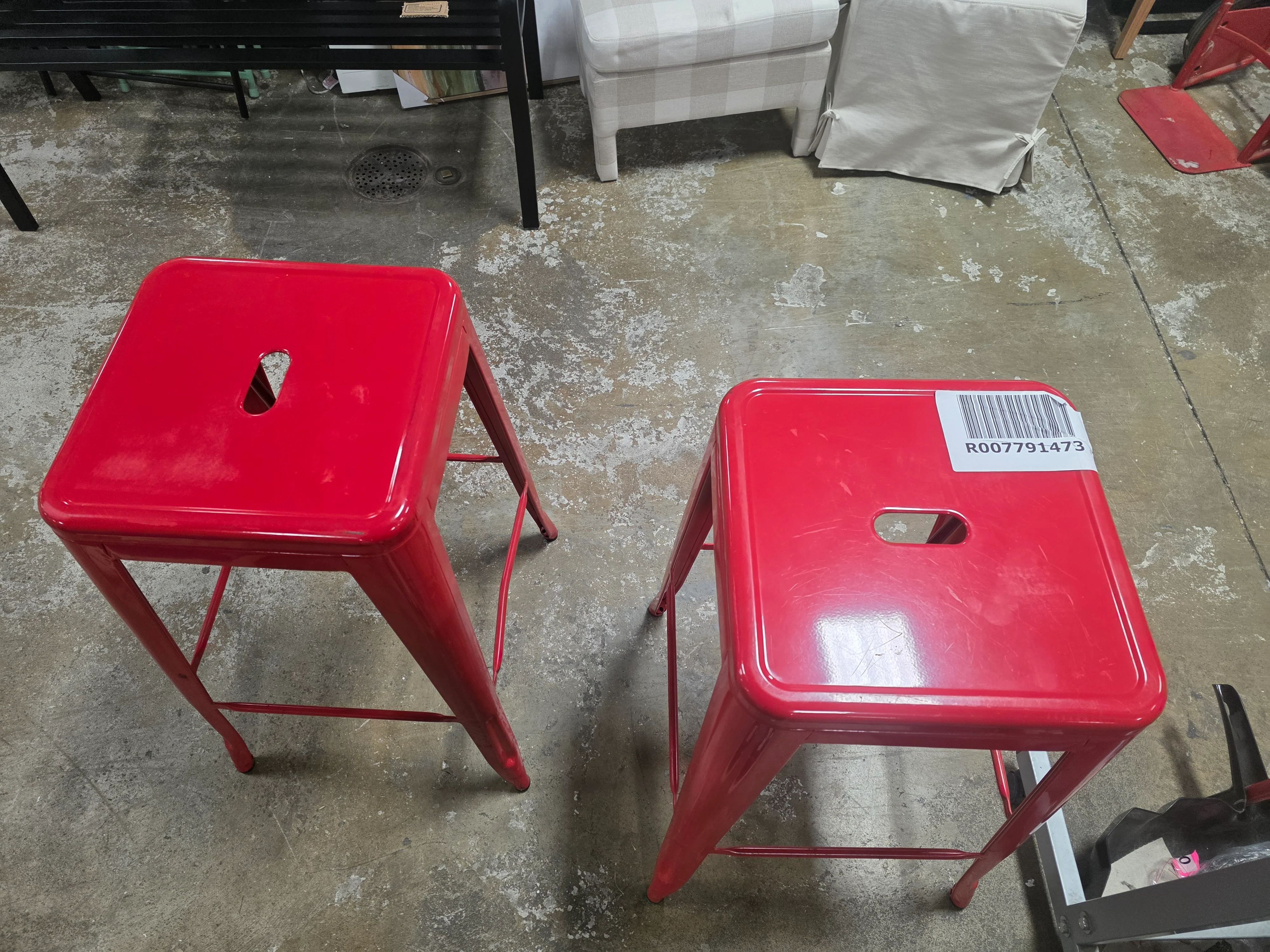 Commercial Grade Backless Metal Indoor-Outdoor Barstool with Square Seat - Set of 2 - Image 8