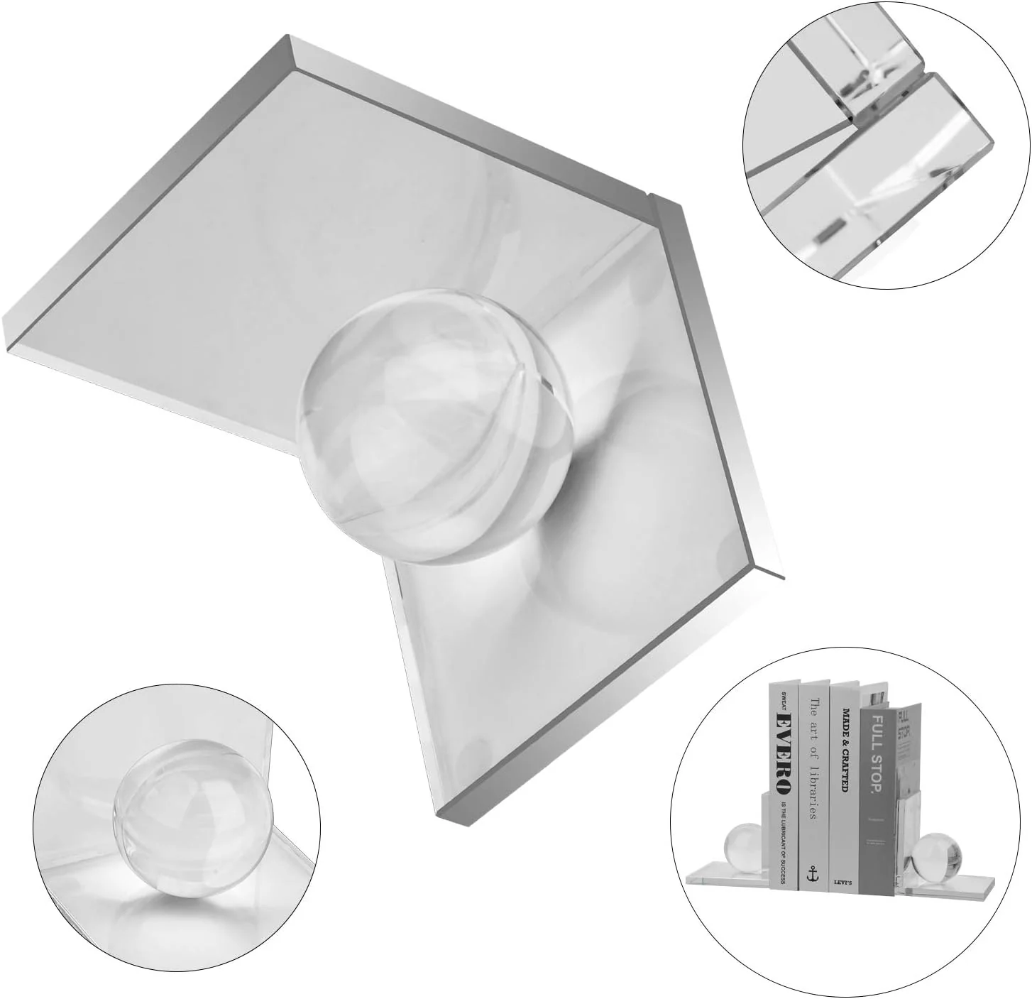 Crystal Book Ends with Crystal Ball, 2 Pcs Clear L Shape - Image 4