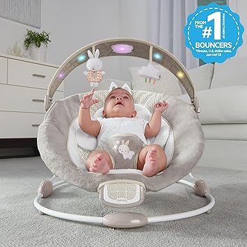 InLighten Baby Bouncer Infant Seat with Light Up -Toy Bar, Vibrations & Sounds, (Twinkle Tails Bunny) - Image 4