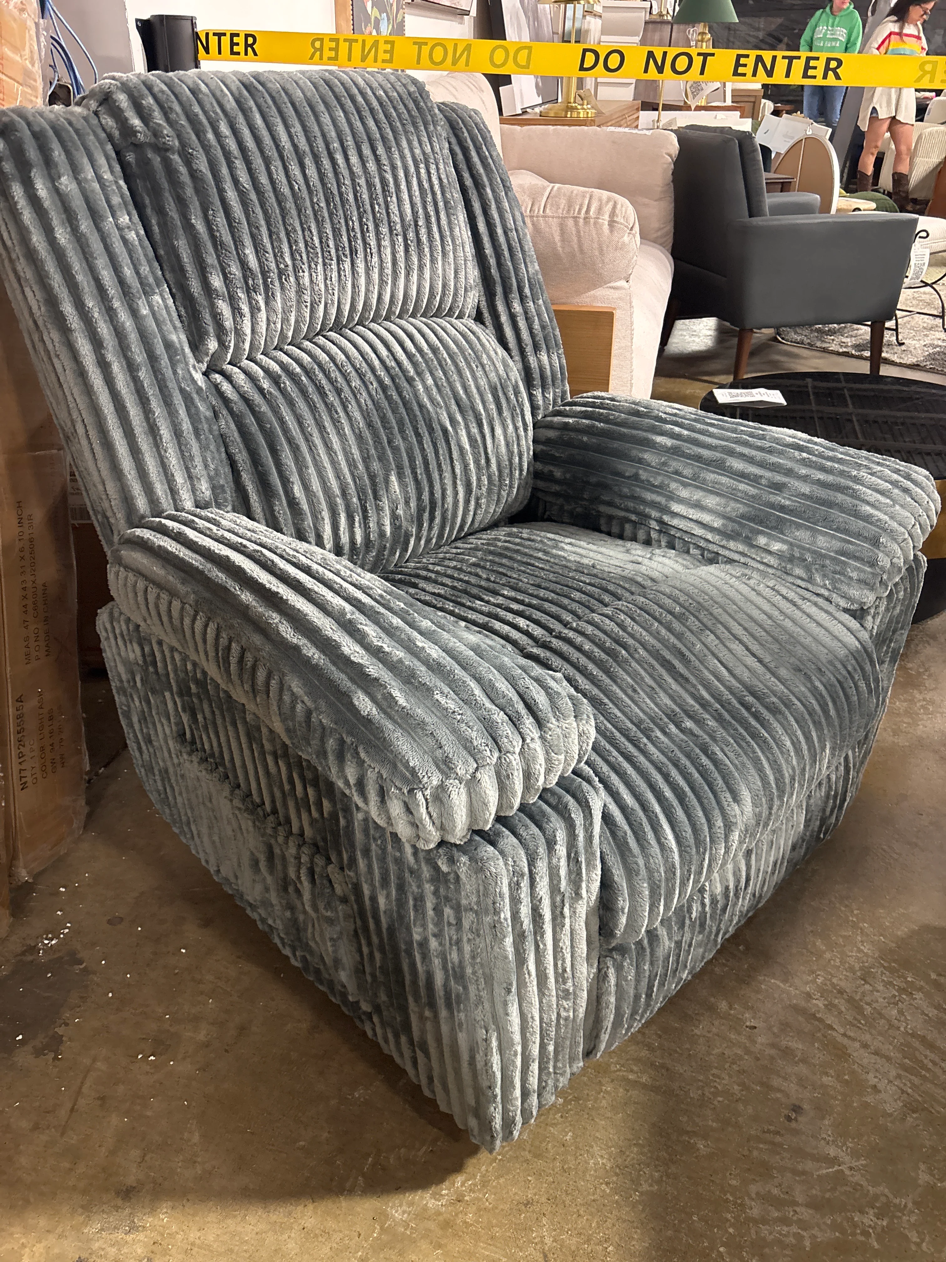 Corduroy Recliner Chair with Pillow Top Arms & Side Pocket Grey SHOWROOM ITEM - Image 2